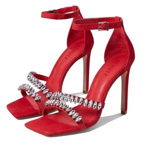 NWOB SCHUTZ Womens Red Linsey Square Toe Stiletto Leather Heeled Sandal Size 6.5